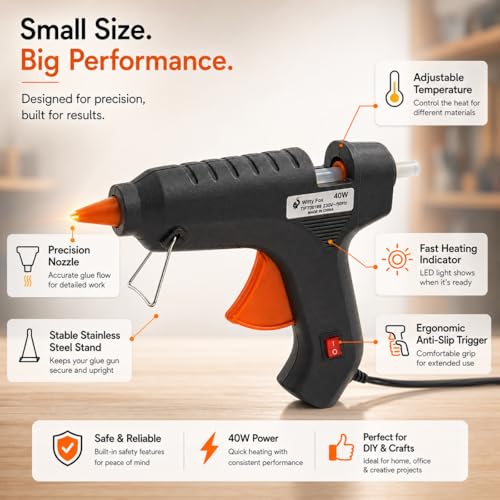 Image of Witty Fox Glue Gun 40W with 10 Glue Sticks for DIY Arts, Crafts, Home Repair, Decoration & School Projects | Hot Melt Glue Gun | Fast Heating for Wood, Plastic, Fabric & Paper Use