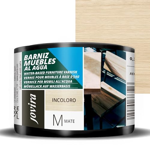 JOVIRA PINTURAS Barniz Muebles Mate al Agua para el cuidado y decoración de de madera. 375 Mililitros