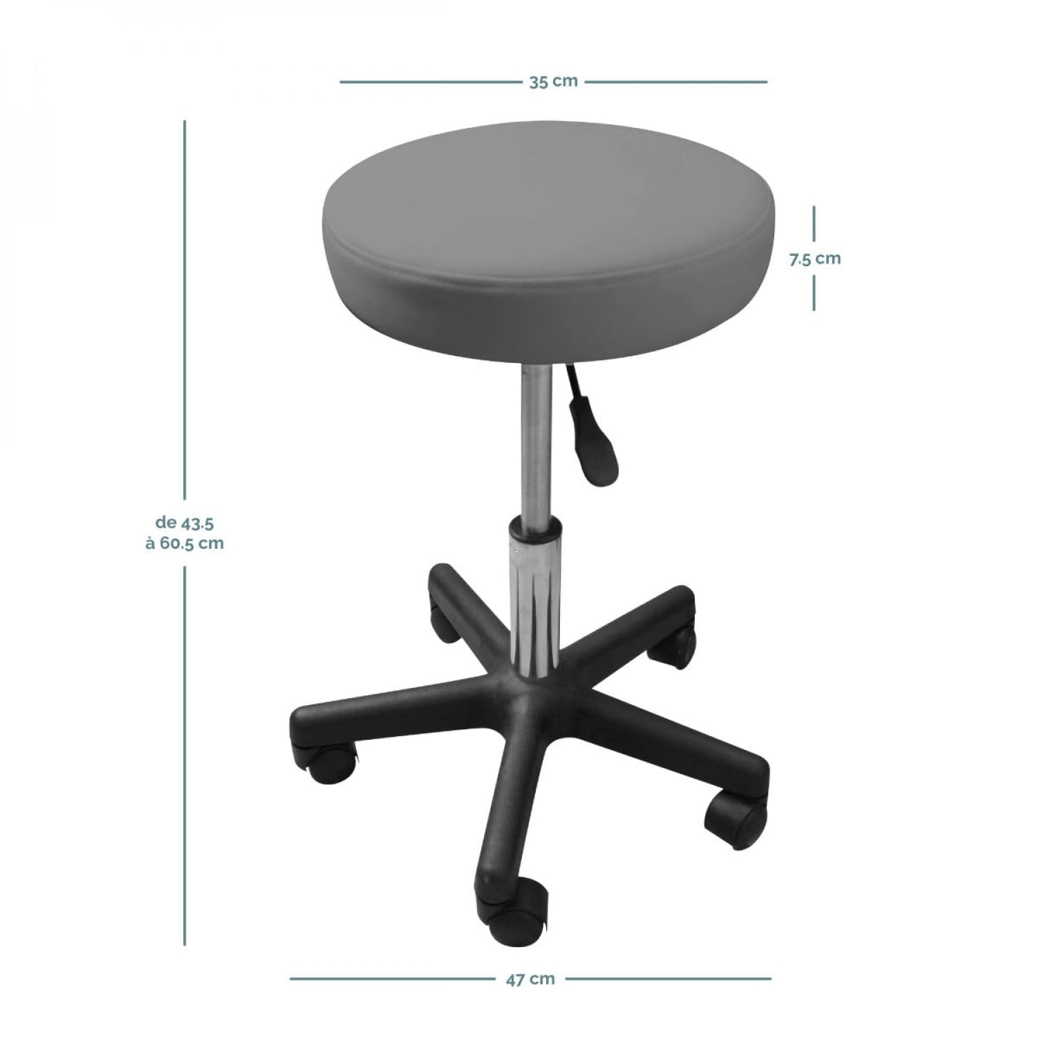 Vivezen - Tabouret Rond à roulettes réglable en Hauteur de 43.5 à 60.5 cm et pivotable à 360 - Plusieurs Coloris Disponibles