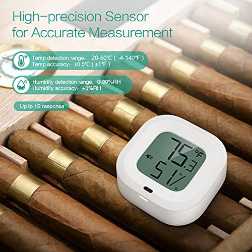 ORIA 2 Pack Wireless Thermometer Hygrometer, [Upgraded 35m Range] Mini Bluetooth 5.0 Humidity Temperature Sensor with Screen, Button, Data Export and Alerts for iOS/Android, Build-in Magnet for House