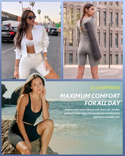 CAMPSNAIL 4 Pack Biker Shorts Women with Pockets – 5"/8" High Waist Tummy Control Workout Gym Yoga Running Compression Shorts4