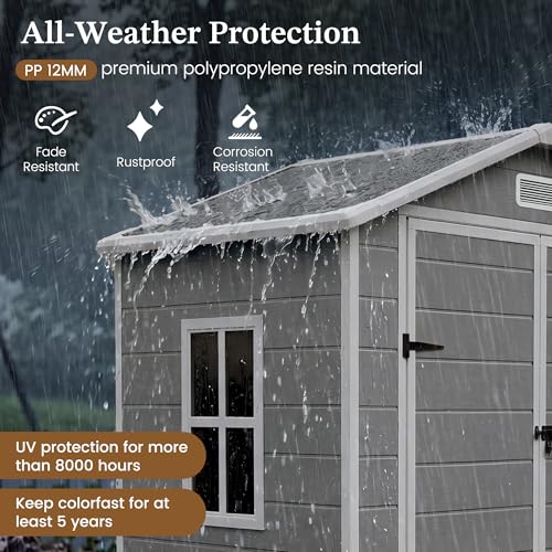 Image of UDPATIO Outdoor Resin Storage Shed 6x4 FT, Plastic Shed for Garden, Grey