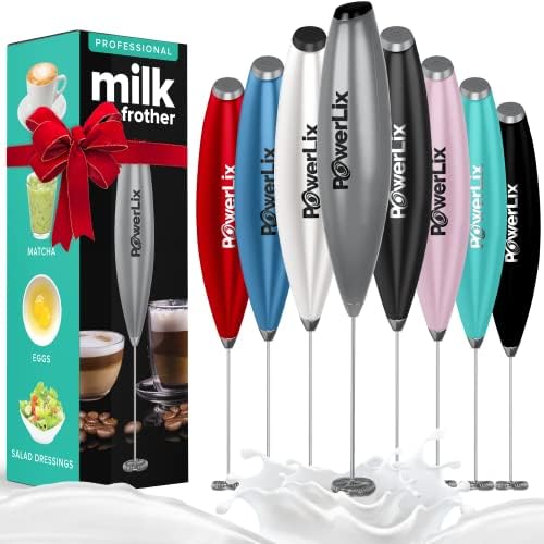 PowerLix Milk Frother Handheld Battery Operated Electric Foam Maker for Coffee, Latte, Cappuccino, Hot Chocolate, Durable Mini Drink Mixer with Stainless Steel Whisk, No Stand