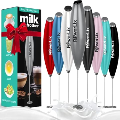 PowerLix Milk Frother Handheld Battery Operated Electric Whisk Beater Matcha Whisk Foam Maker For Coffee, Latte, Cappuccino, Hot Chocolate, Durable Mini Drink Mixer Without Stand Silver Cover