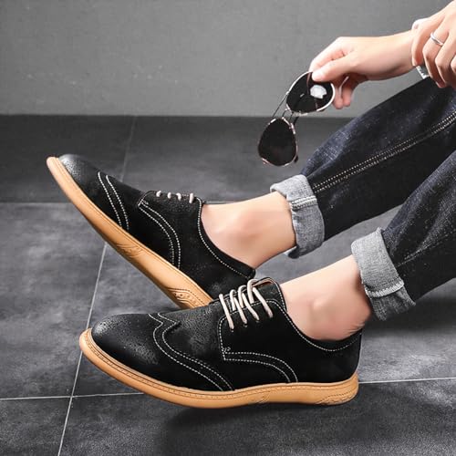 Men's Retro Leather Oxford Dress Shoes - Wingtip Brogue Derby with Round Toe Low Heel Lace-Up Design for Business Formal & Casual Wear - Comfortable & Stylish4