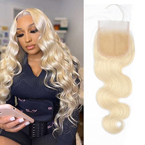 Hensucess 12A Transparent Lace Closure Brazilian Virgin 613 Human Hair Body Wave 4x4 Lace Closure 20 inch Natural Brazilian Body Wave Human Hair Swiss Lace Closure No Bleached Knots