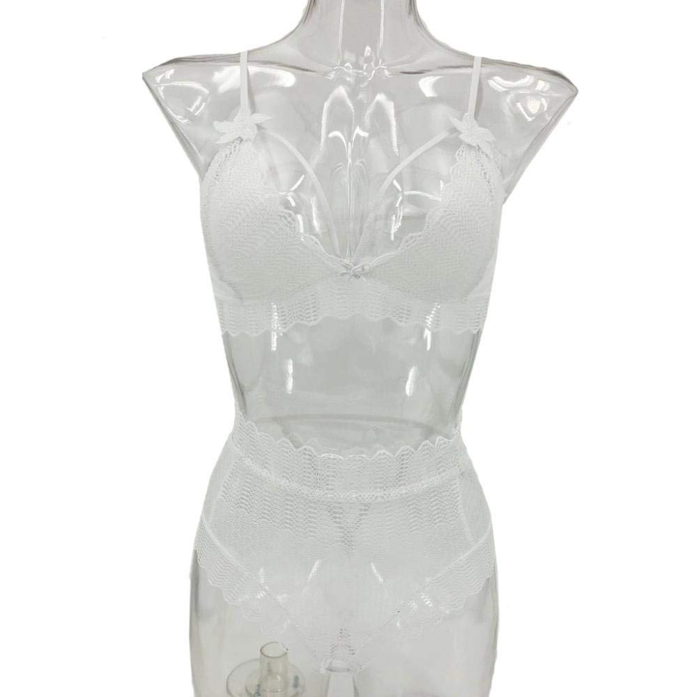 Lencería para Mujer Sexy Lencería de Encaje Sexy Mujer Pajarita Vendaje Conjunto de Sujetador Babydoll Ropa Interior Sexy Tentación Disfraces Sexuales Tallas Grandes (Blanco M)