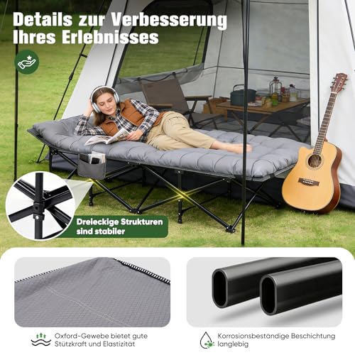 Sekey Feldbett Klappbar XXL, 190 x 71 x 35 cm überbreit, Campingbett inkl. Matratze, verstärkte Stahlrohre und hochwertiges Oxford-Gewebe – ideal als Gästebett für Garten und Camping