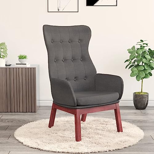 Runheo Sillón de relax de tela gris oscuro, cómodo sillón tapizado con marco de metal, patas de madera maciza, 70 x 77 x 94 cm, cómoda silla de lectura para salón, dormitorio, oficina
