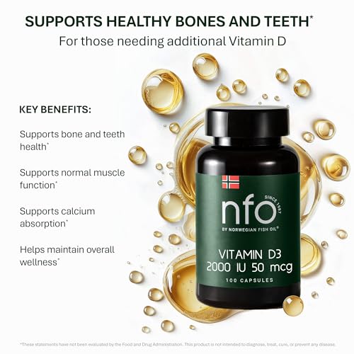 Image of NFO Vitamin D3 2000 IU (50 mcg) [100 Capsules] Natural Norwegian High-Potency Vitamin D3 Complex - Cholecalciferol Form with +30% Greater Absorption - Supports Immune System and Bone Health*