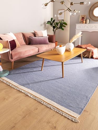 benuta Pop Wollteppich Karla - Blau 120x170 cm - Baumwolle,Wolle - Rechteckig & im Style: Uni, Hygge & Cozy, Minimalistisch - Pflegeleicht für Wohnzimmer Schlafzimmer benuta Pop Wollteppich Karla - Blau 120x170 cm - Baumwolle,Wolle - Rechteckig & im Style: Uni, Hygge & Cozy, Minimalistisch - Pflegeleicht für Wohnzimmer Schlafzimmer