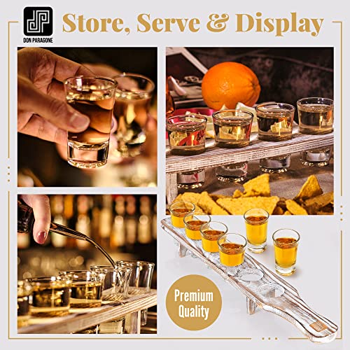 Don Paragone Shot Glasses Bulk Serving Tray And Shot Glass Set Of 6 - Tequila Shot Glasses With Wooden Holder - Small Clear Shot Glasses For Restaurant, Bar, Party, Office, Family Gathering #TOP1