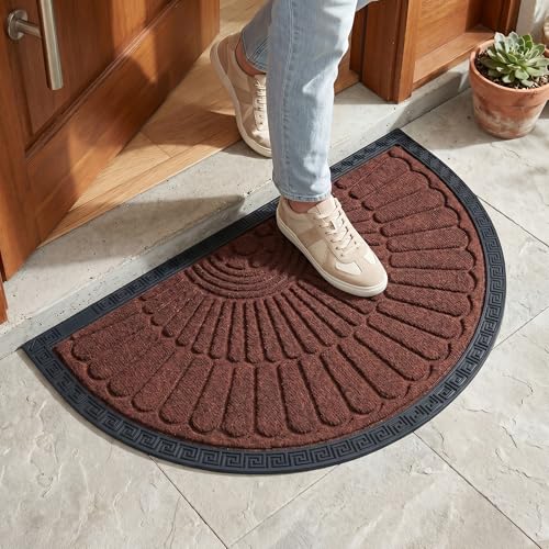 Image of Yellow Weaves Semi Circle Door Mat for Home Entrance, Half Moon Outdoor Rubber Mat - Non-Slip, Anti Skid Half Circle Foot Mat, Dirt Trapper, Heavy-Duty, Main Doormat, 45x70 cm | Coffee Brown