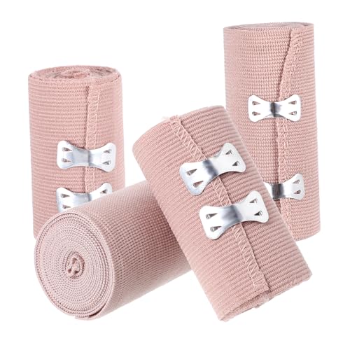 Happyyami Elastic Roll 4pcs First Aid Elastic Bandages Metal Clips Sports Ankle Support Arm Leg Chest Injury