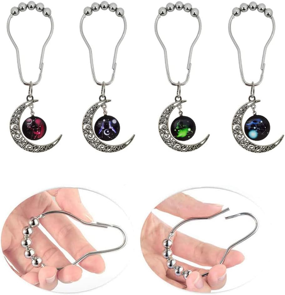12Pcs Decorative Moon Astrology Shower Curtain Hooks for Bathroom Rod