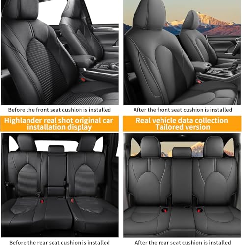 AOMSAZTO Custom Fit Seat Covers: for Toyota Highlander 2020 2021 2022 2023 2024 2025-Three-Row 7 Seats,Second Row Captain Chair Faux Leather-Dark Gray