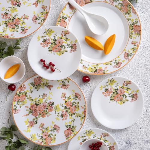 Image of Larah by Borosil 51pc Opalware Amora Dinner Set for Family of 8 | Microwave & Dishwasher Safe Crockery Set for Dining & Gifting | Plates & Bowls