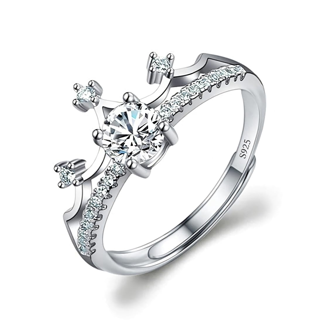 KSIUW1 Pcs Anillo de mujer con corona de princesa y diamantes de acero inoxidable, joyería personalizada, apertura ajustable, regalo para mujer, plata