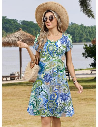 Image of Zeagoo Womens Summer A-Line Dress with Pockets Mini Short Sleeve Dresses Flowy Beach Swing Dress 2026 Vacation Travel