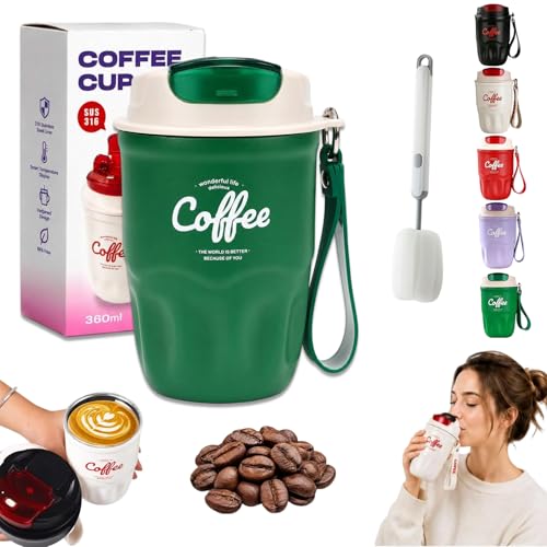 Image of Coffee Vacuum Flask, 12oz Durable Insulated Tumbler Built-in LED Temperature Display, 316 Stainless Steel Travel Coffee Mug for Home, Office, And Outdoor Use (Standard version-Green)