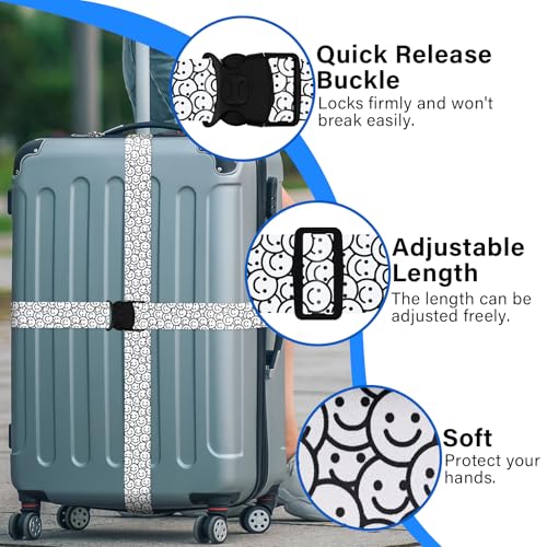 Image of 2 Pack Luggage Straps for Suitcases, Adjustable Travel Belt with Double Lock and Quick Release Buckle, Heavy Duty Nylon Bag Packing Strap, Bright Identifiers Business Travel Accessories-White Smiles