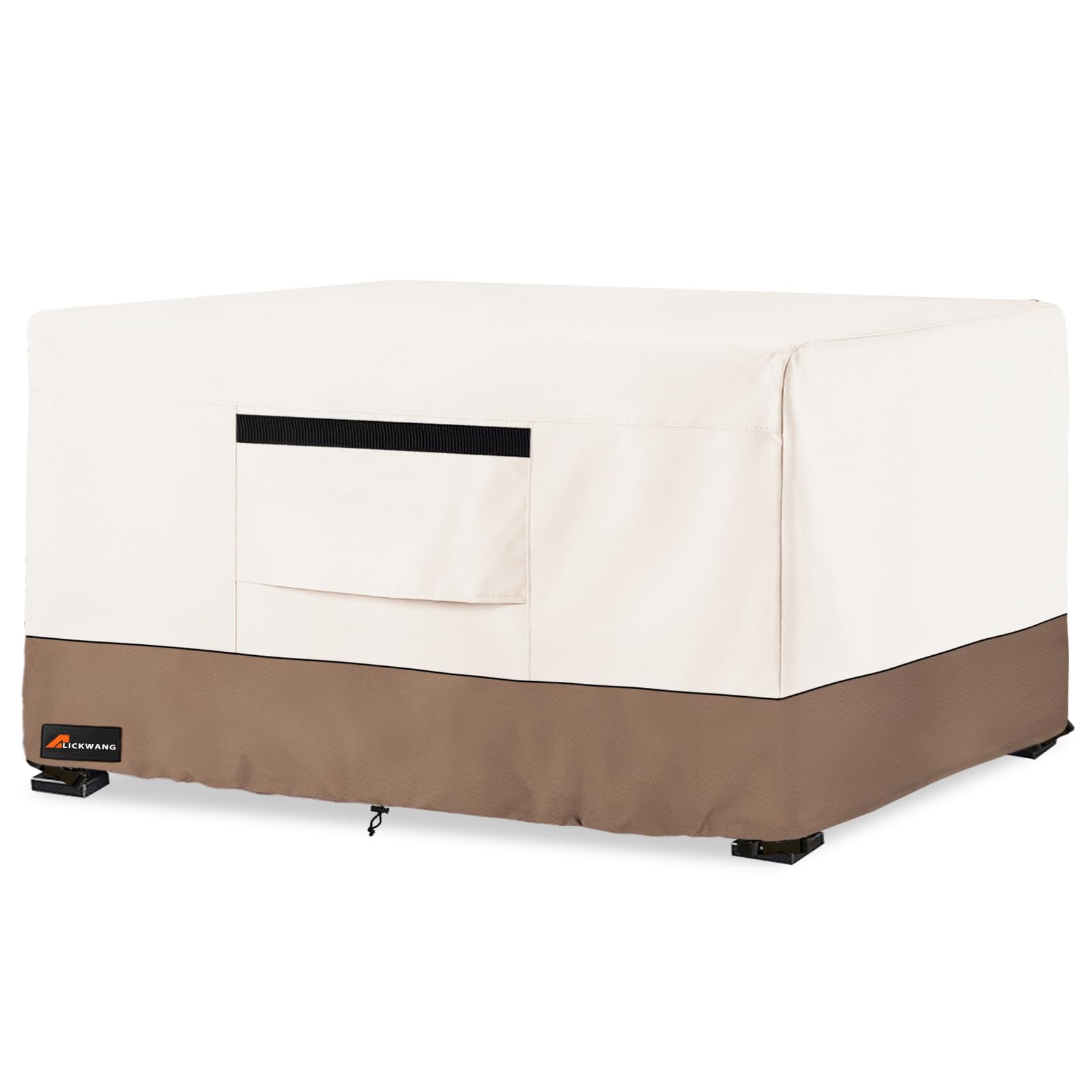 Fire Pit Cover Rectangular, Outdoor Heavy Duty 600D Tear-Resistant 100% Waterproof 44 Inch Fire Table Cover Rectangle, Patio Weatherproof Rectangular Fire Table Protector, Beige 44" L x 28" W x 24" H