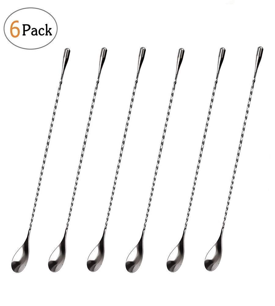 Rudra Exports Teardrop Bar Spoons Stainless Steel, Professional Cocktail Mixing Spoon Bar Tool Japanese Style Teardrop End Design, Spiral Pattern Spoon: 12 Inches - 6 Pcs Set 1