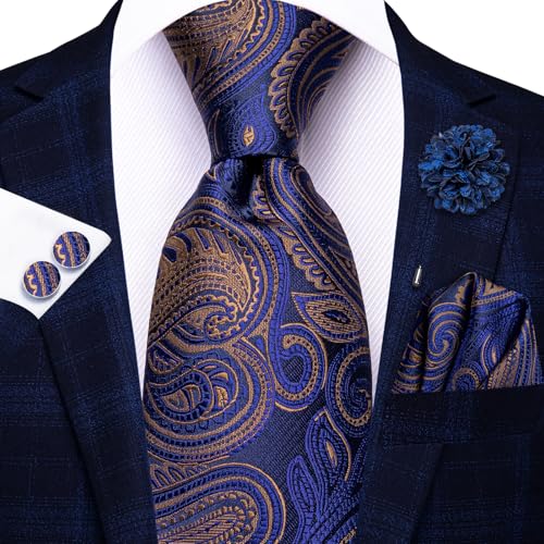 Image of Hi-Tie 5Pcs Mens Solid Color Silk Tie Satin Pretied Bowtie Lapel Pin for Men Handkerchief Cufflink Wedding Gift Box