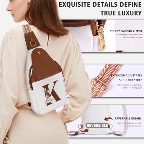 Image of Lizznoe Personalized Crossbody Bag for Women Leather Sling Bags with Initial Letter Chest Bag for Travel, Gift for Mom Wife