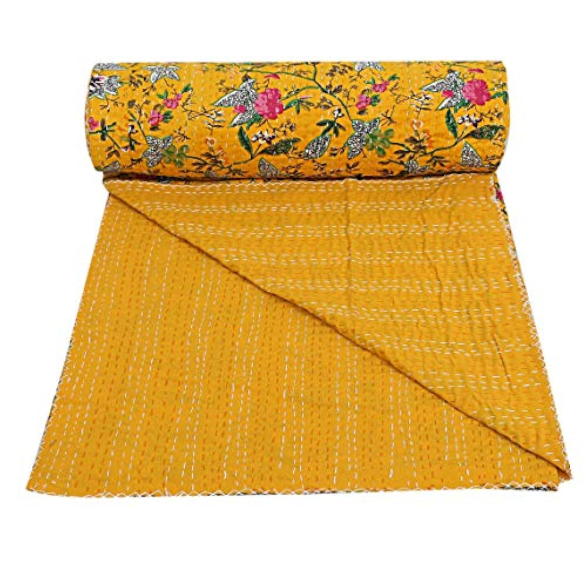 Handmade Bedcover Kantha Quilt, Blue Grey