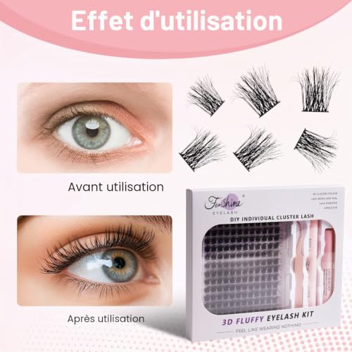 Fenshine beauty 168PCS Extension Cils Kit,extensions de cils individuels doux, courbure C/D, longueurs 10-18 mm,grappes de cils épais avec colle et pince à cils, bricolage facile à la maison – vue 5