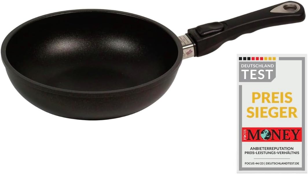 AMZN-624-Z20B Saute Pan Diameter 24 cm Height 6 cm Removable Handle Cast Aluminium Lotan® Non-Stick Coating for Fat-Free Roasting