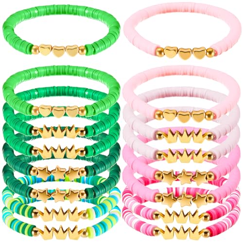16 Pcs Green and Pink Friendship Bracelets Witch Party Favors Clay Beads Matching Bracelets Merch Gift Stuff for Princess Witch Birthday Party BFF Couples Gift Movie Fan Decor