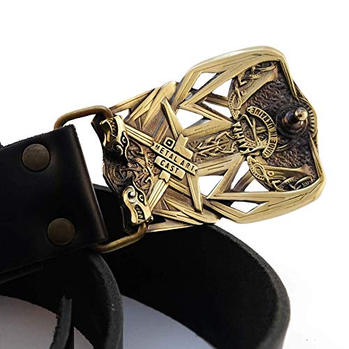 Leather belt with buckle Thor's Hammer, Scandinavian Old Norse Viking Mjolnir solid brass belt buckle on belt3