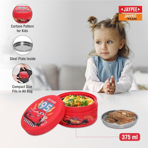 Image of JAYPEE Unimunch PU Insulated Inner Stainless Steel Lunch Box with Steel Dish | Spillproof Ideal for Snacks| Easy to Carry Non Toxic |Safe for Storing Food,375 ml, Red