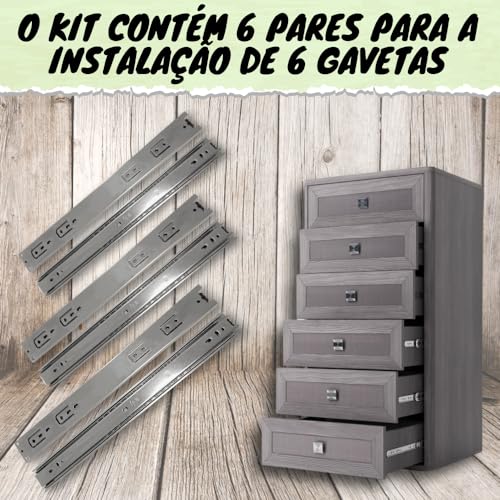 12 Corrediça Telescópica 35cm – 350mm 6 PAR Gaveta Moveis Armário Trilho Zincada Reforçada Corredica