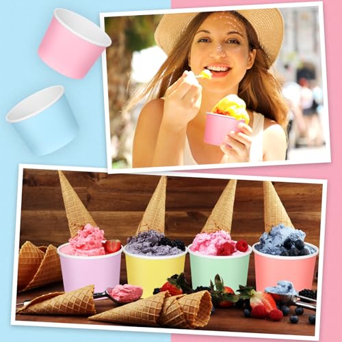 Image of Nuenen 300 Pcs 8 oz Summer Ice Cream Paper Cups Bulk Disposable Dessert Cups Solid Color Paper Dessert Bowls for Snack Sundae Spring Party Favors Ice Cream Bar Supplies (Pastel Color)
