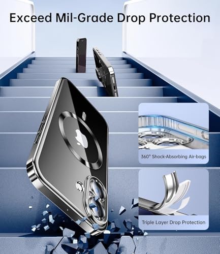 Image of mobistyle Designed for iPhone 16 Plus Luxury Electroplating Case [Magnetic Mag-Safe] [Integrated Lens Protection] Back Cover Case for iPhone 16 Plus (Meg-Safe Black) - Silicone