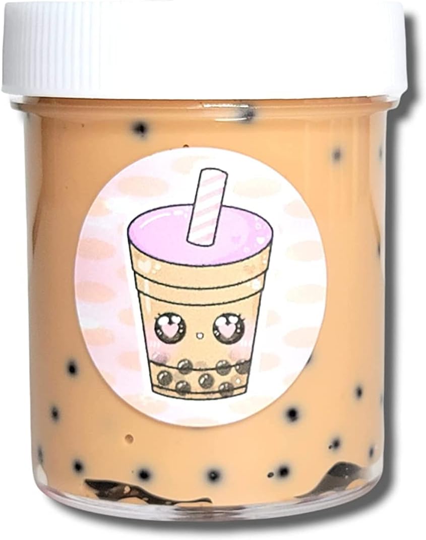 Milk Boba Tea Thick Glossy Slime – ASMR Sensory Slime for Stress Relief, Scented Handmade Gift for Teens & Adults, 4oz – Hoshimi Slimes