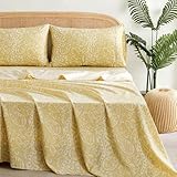 ILVOE Queen Sheet Set 4 Pieces - Luxury Floral Pattern Bed Sheets Set, 17" Deep Pocket Queen Sheet, Extra Soft and Breathable, Yellow Paisely