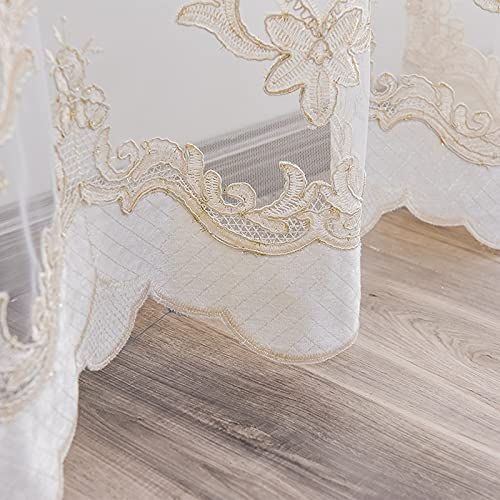 Gold Floral Embroidered Lace Curtains Sheer Window Curtains For Living Room Bedroom,2 Panels 62X87 Inch White Voile Drapes Clwyah302 #TOP4