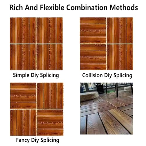 Azulejos de madera entrelazados con base de drenaje rápido y listones multicolor resistentes 8