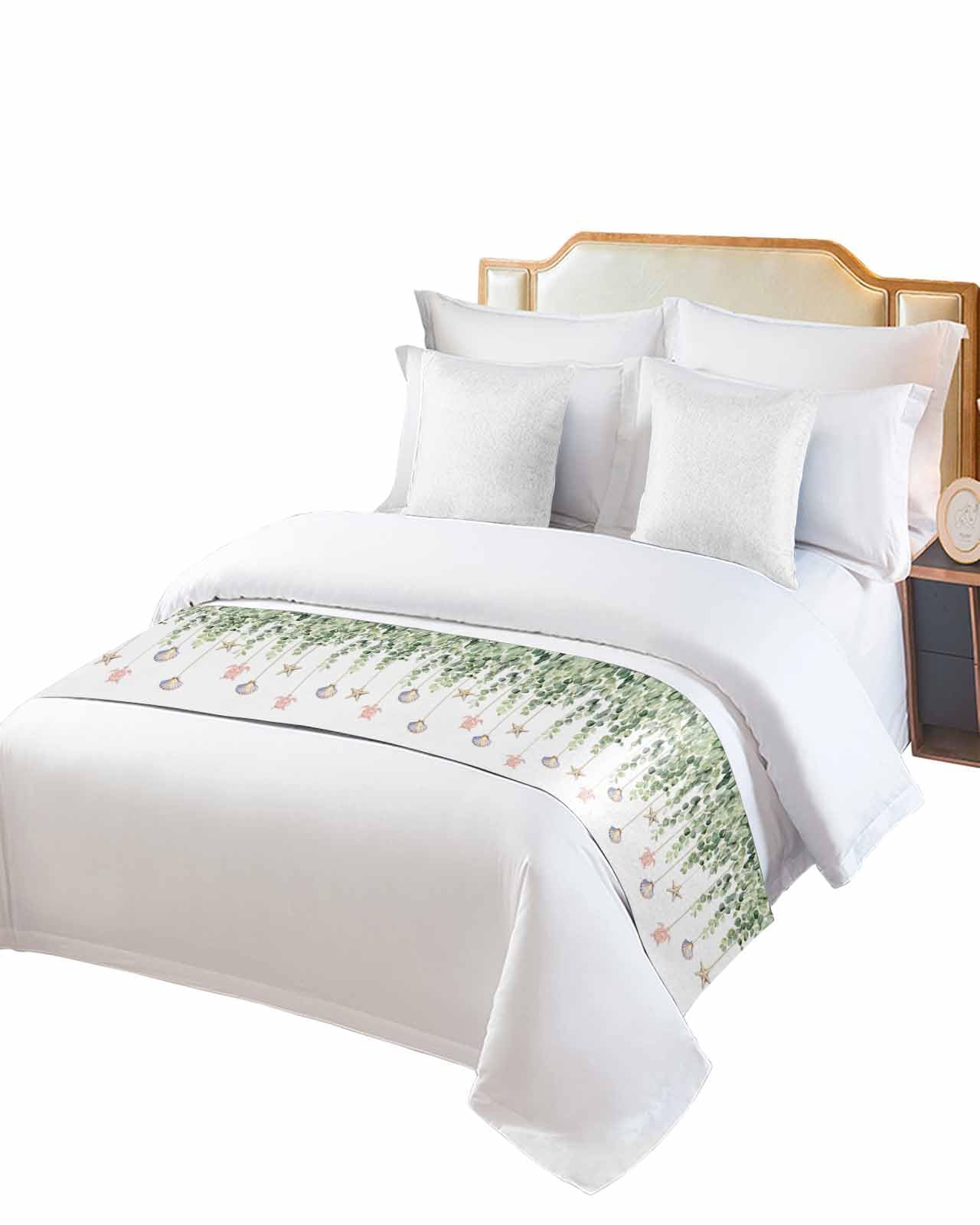 DecorLovee Eucalyptus Leaf Bed Runners for Twin Size Bed, Decorative Bed Throws for Foot of Bed, Coastal Beach Starfish Nautical Ocean Bed Runner Sofa Throw Bedding Scarf Protector for Bedroom