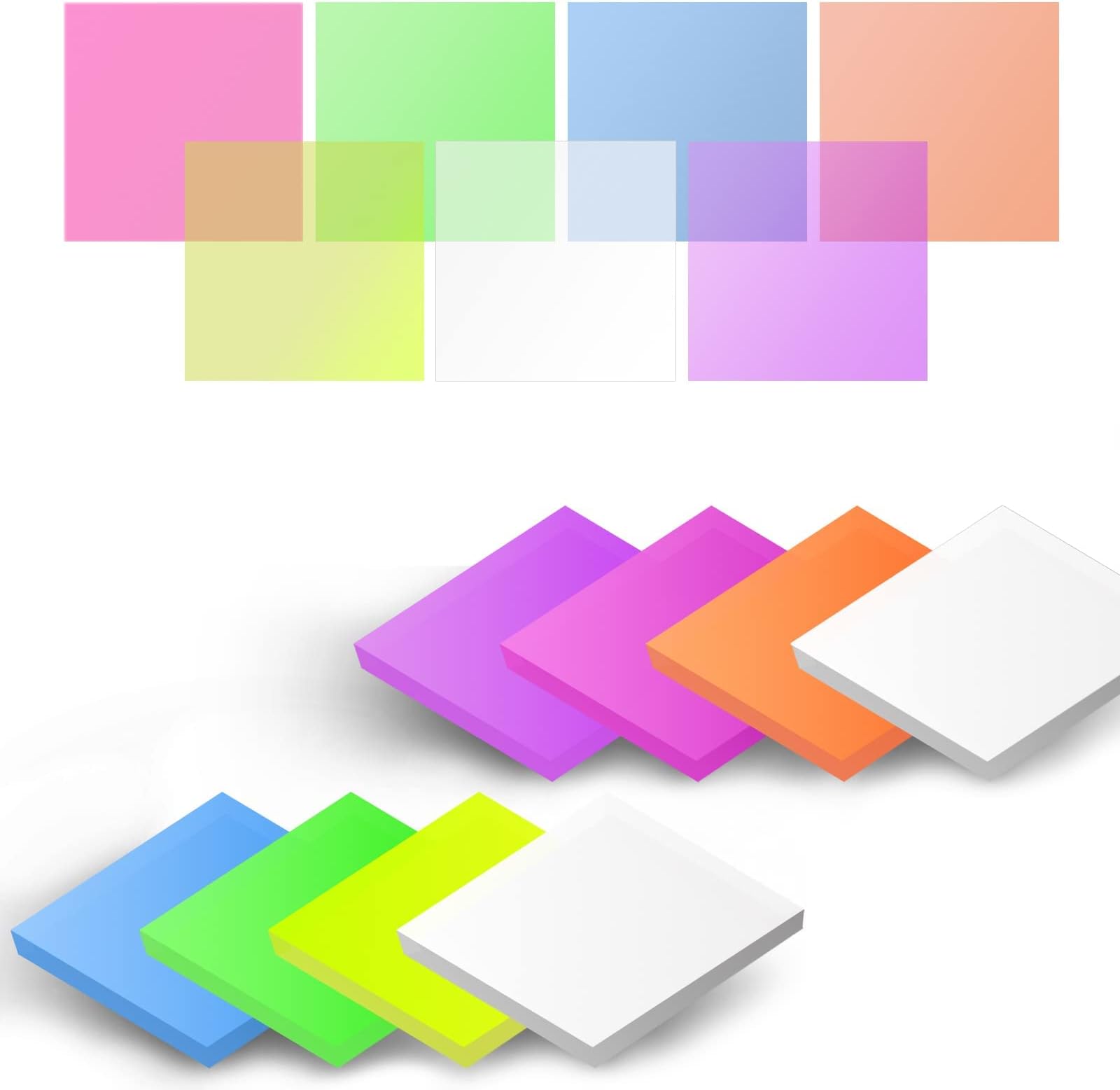 Jaffiust 400 PCS clear sticky notes, approx. 7.6 x 7.6 cm clear self-adhesive notes, waterproof translucent colored sticky notes, see-through office and school supplies