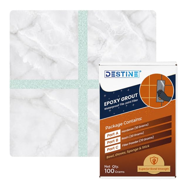 Image of DESTINE Epoxy Grout for Tiles (110 Colours)(100 g), Waterproof Joint Filler, Crack Filler, Tiles Gap Filler, Stain Free, Acid & Chemical Resistance Epoxy Grout (White [Silver Glitter])
