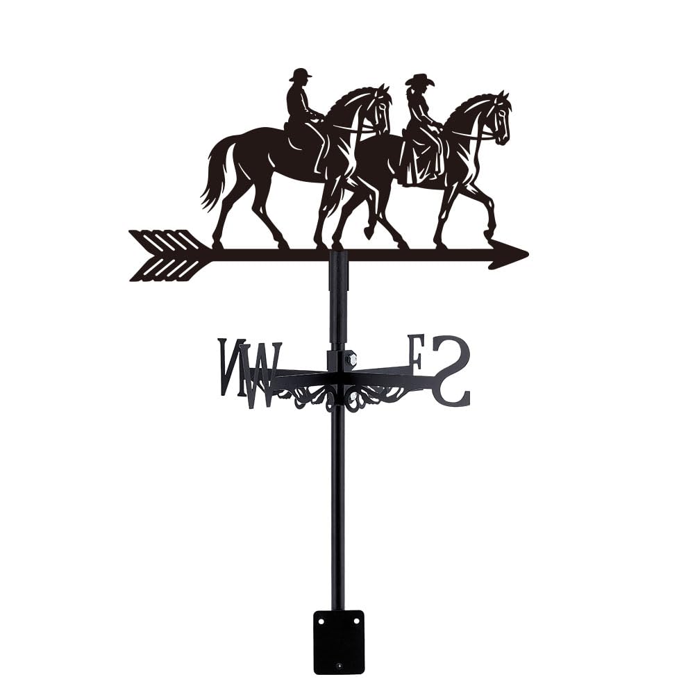 SUPERDANT 1 juego de veletas de hierro negro para jinetes de caballos de hierro, veleta de viento, indicador de viento, fácil de instalar, listo para regalo, adecuado para patio, casas y cobertizos de