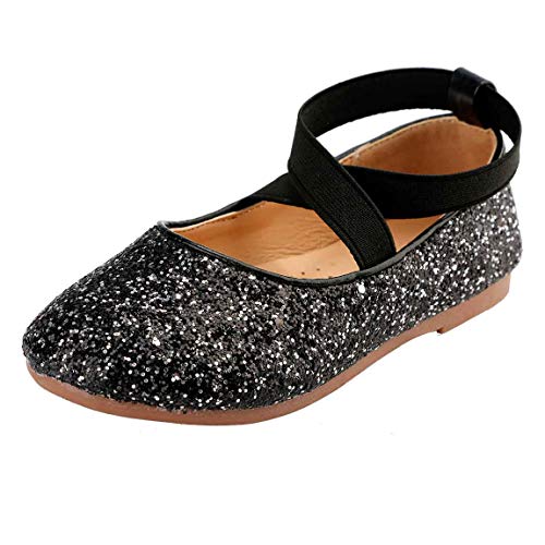 Prettyqueen Toddler Little Girls Glitter Dress Shoes Slip On Ballet Mary Jane Flats For Princess Wedding Party School Black #TOP2