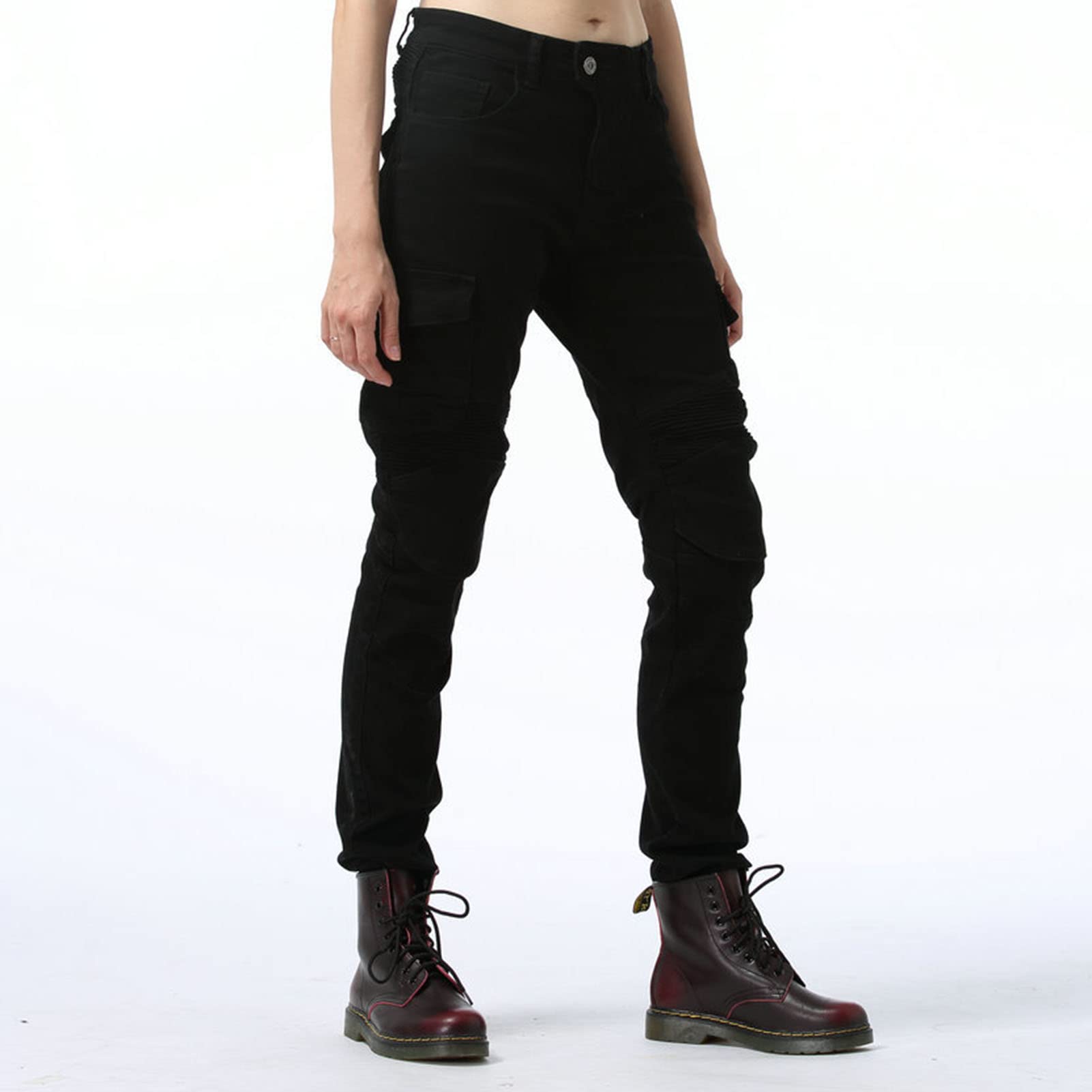 Moto Pantalon Protection Pour Femmes, Moto Jeans Respirant, Avec Amovible Protéger Pads D'armure De Motard Pantalon Extensible Résistant à L'usure, Coupe-Vent (Black,L)