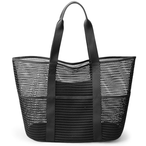 Image of KALIDI Beach Mesh Tote Bag, Casual MAX 23L Summer Foldable Hobo Bag Women