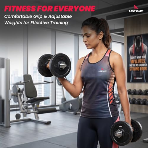 Image of Leeway 20kg Combo | Home Gym Set for Men | Barbell Rod with Plates and Dumbbell Set | Rubber Weight Plates, 3 Ft Curl + 5 Ft Rod (28mm) | Gym Equipments Zym, Jim ka Saman (1, Black, 20kg Set (2X4+3X4))
